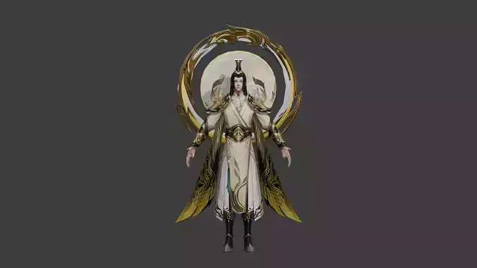 Celestial Sage Stylized Male Fantasy Character in White Robe