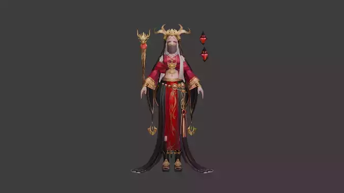 Elegant Sorceress with Mystical Staff and Ornate Attire
