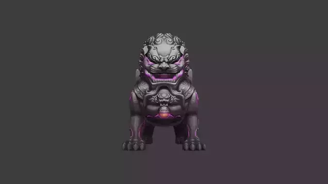 Mystical Guardian Lion with Glowing Accents