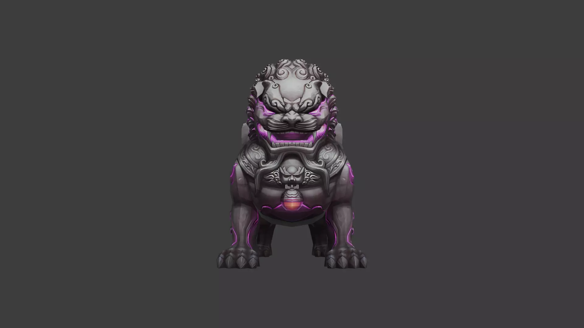 Mystical Guardian Lion with Glowing Accents 3D model_0