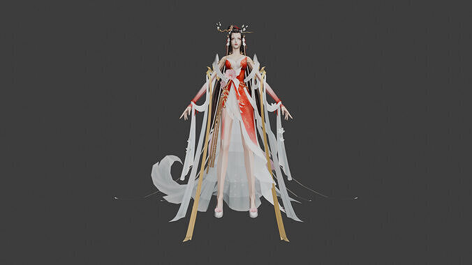 Elegant Fantasy Sorceress with Flowing Robes 3D model