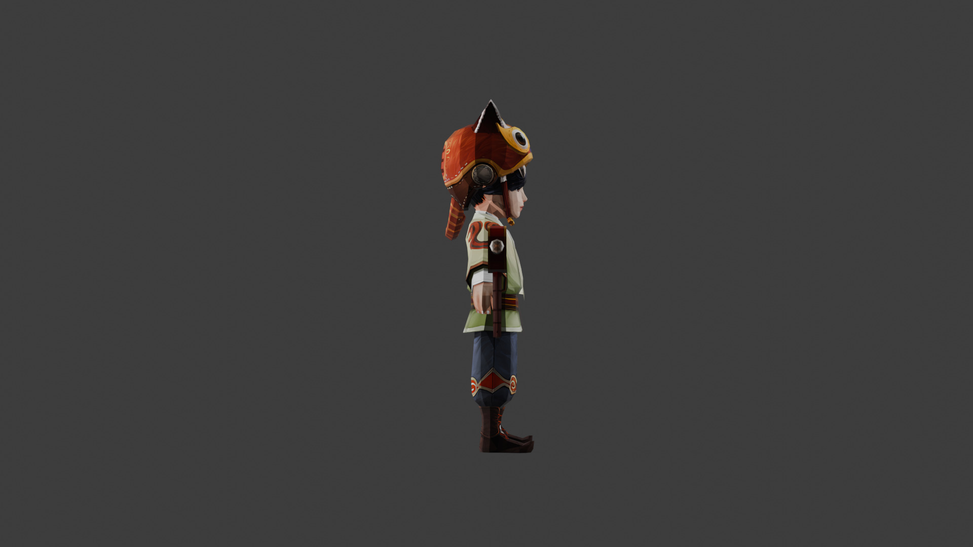 Charming Child Warrior with Traditional Attire and Mask 3D model_3