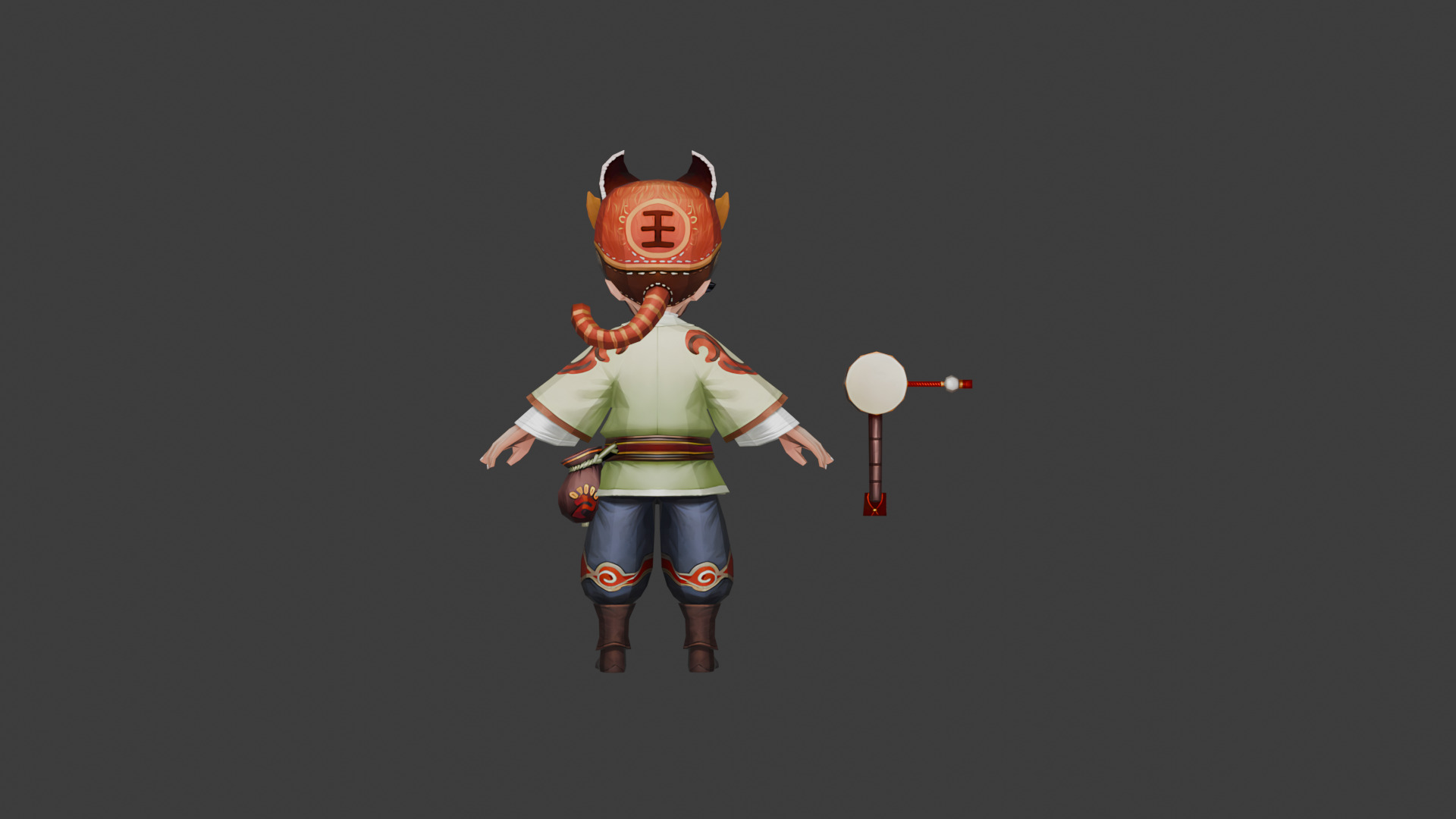 Charming Child Warrior with Traditional Attire and Mask 3D model_1