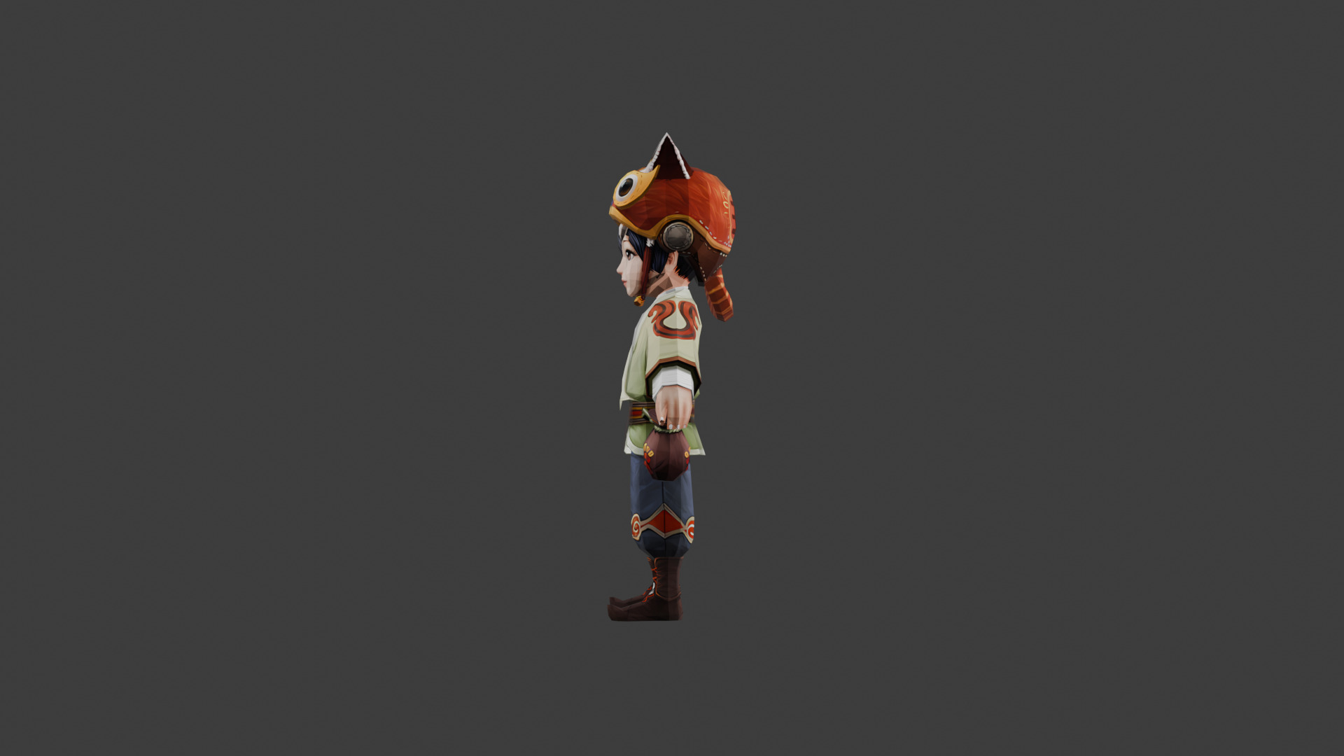 Charming Child Warrior with Traditional Attire and Mask 3D model_2