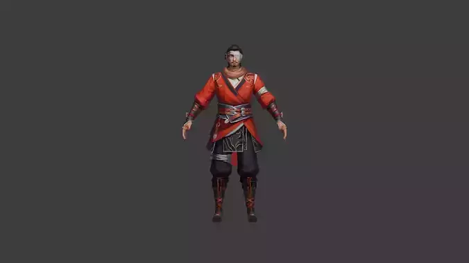 Futuristic Samurai Warrior in Red and Black Armor