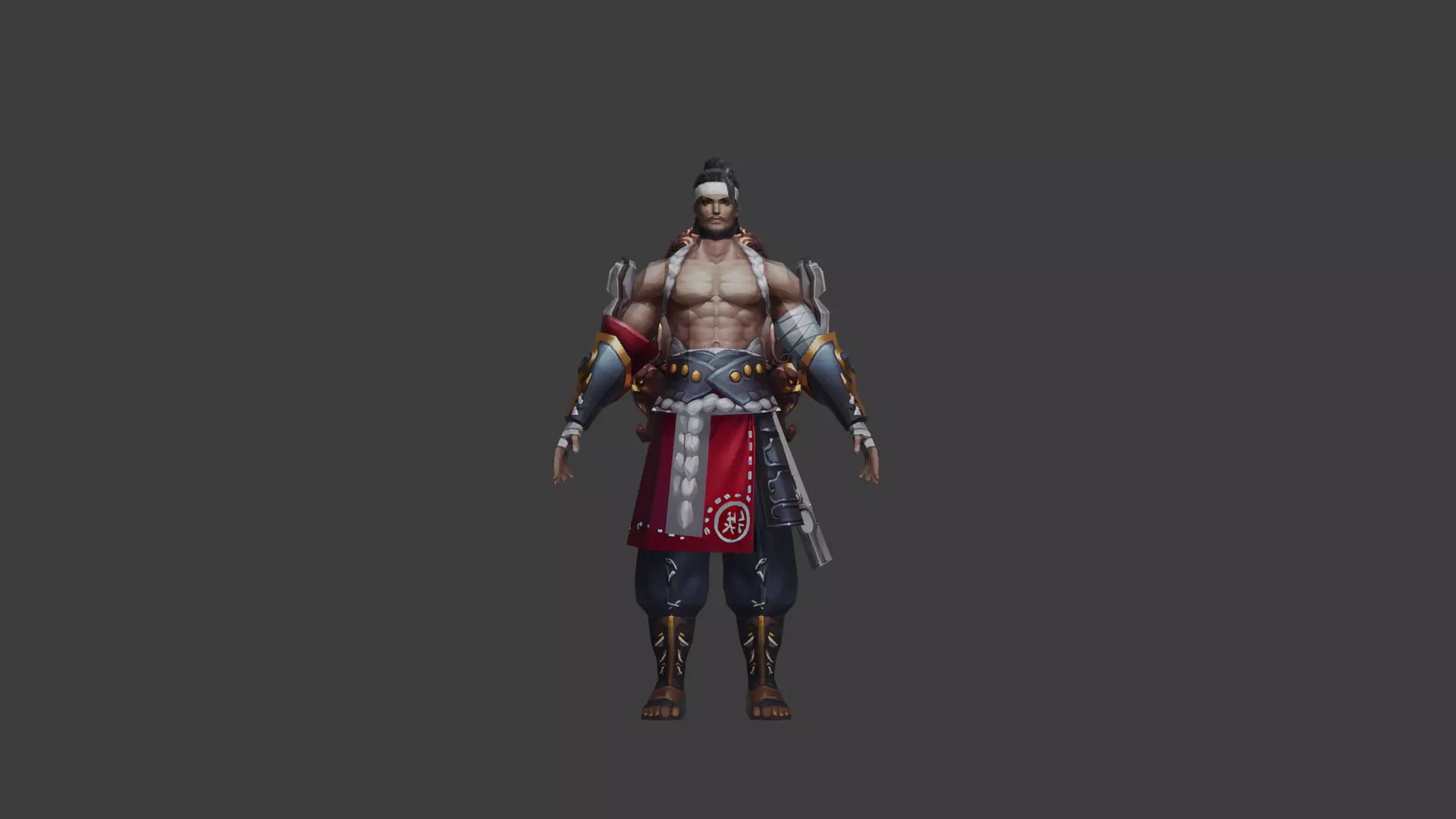 Warrior Monk with Armor and Traditional Attire 3D model_0