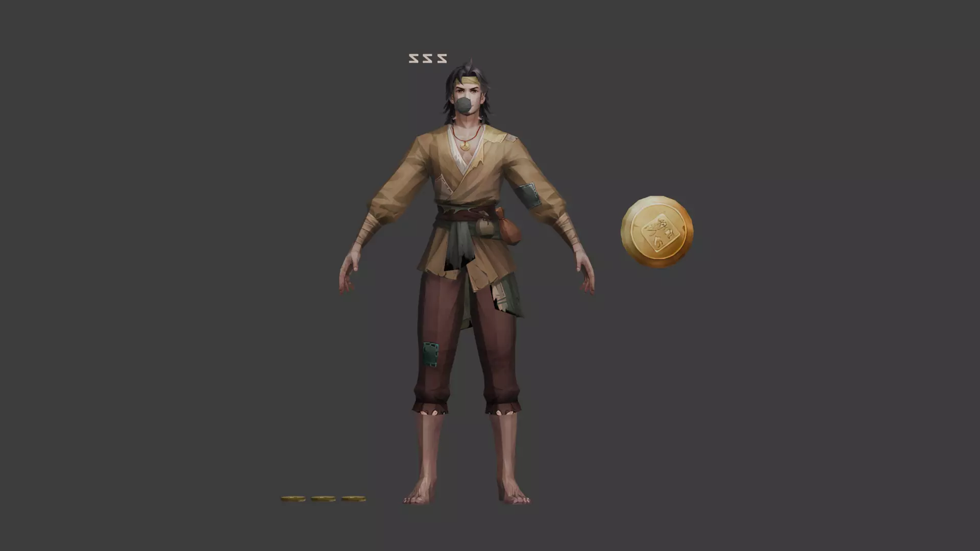 Rugged Warrior with Coins and Tattered Clothing 3D model