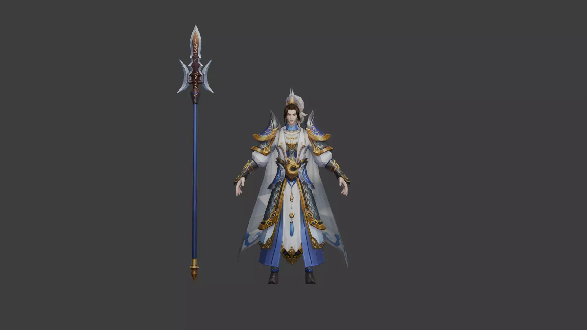 Elegant Mage with Ornate Armor and Staff 3D model_0