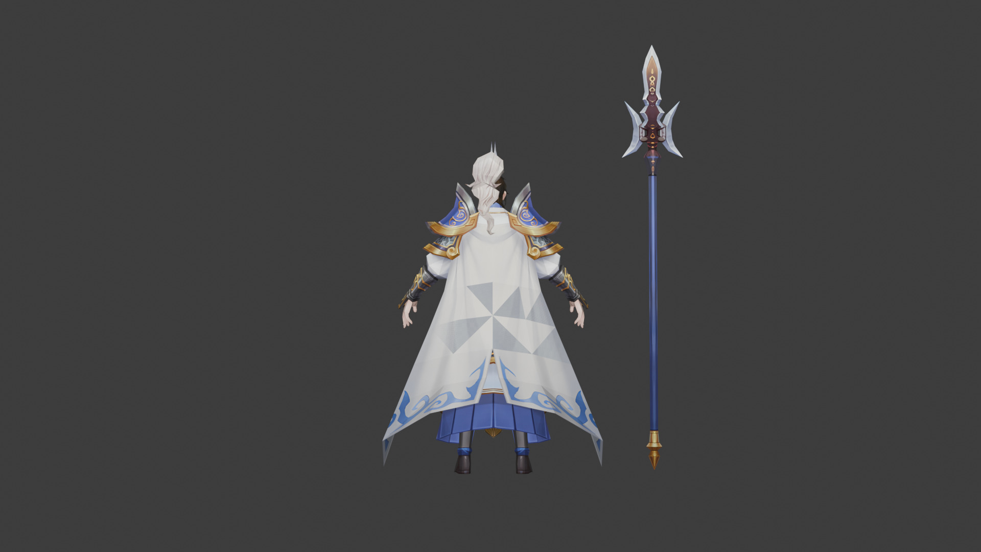 Elegant Mage with Ornate Armor and Staff 3D model_1