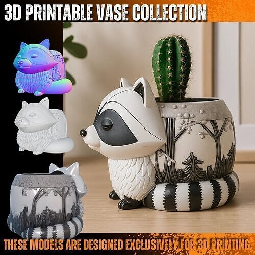 Forest Themed Raccoon Planter 3D print model