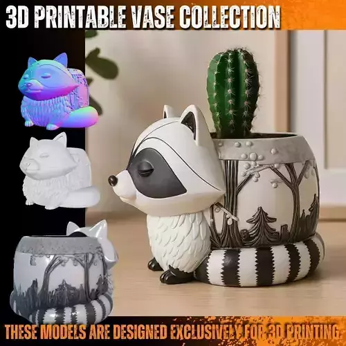 Forest Themed Raccoon Planter