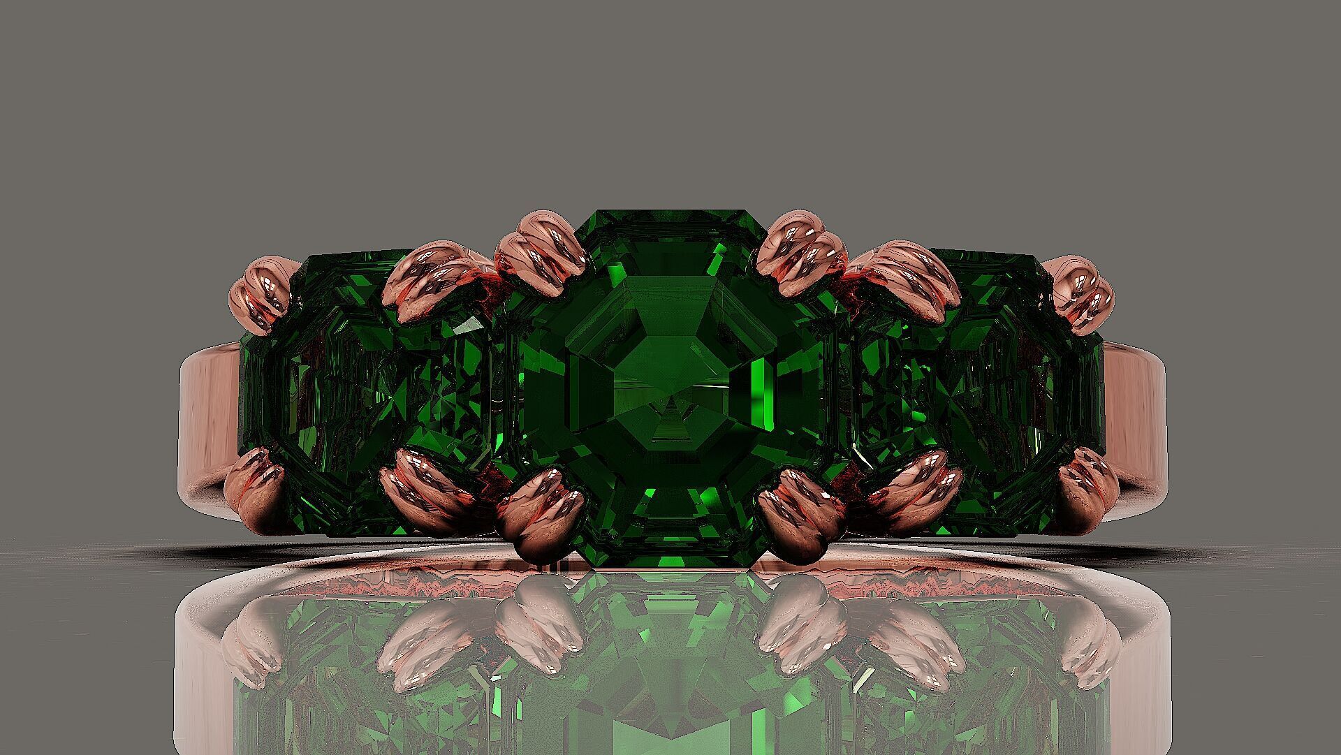 Cathedral style prong set octagon cut diamond three stone ring 3D print model_10