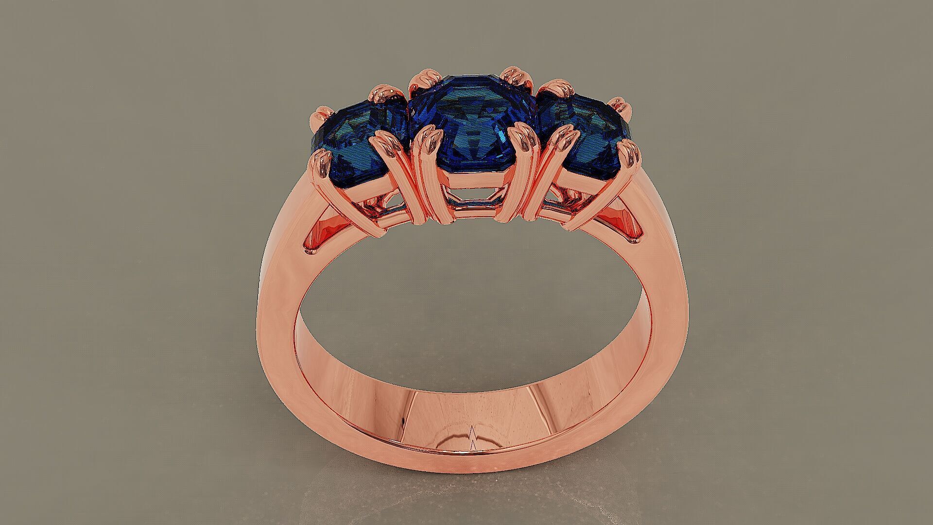 Cathedral style prong set octagon cut diamond three stone ring 3D print model_9