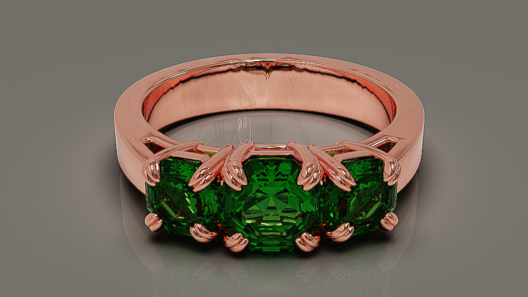 Cathedral style prong set octagon cut diamond three stone ring 3D print model_7