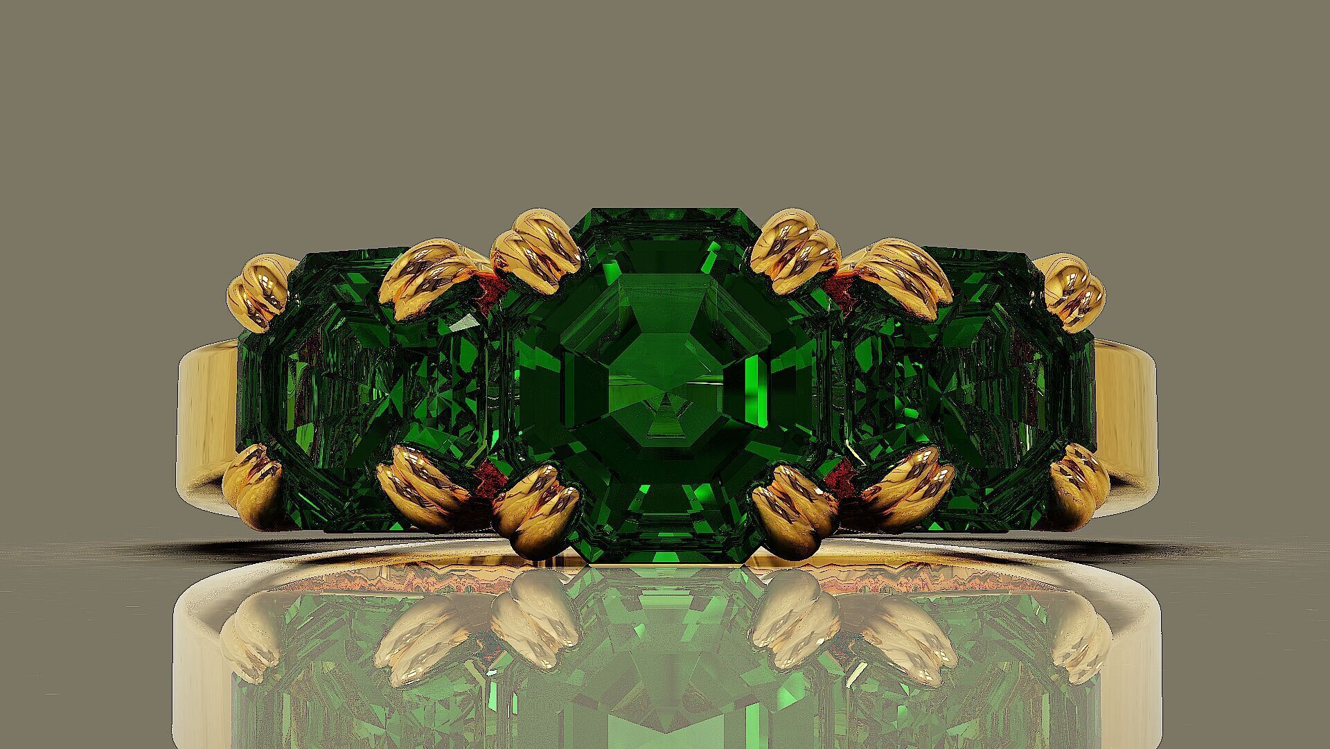 Cathedral style prong set octagon cut diamond three stone ring 3D print model_3