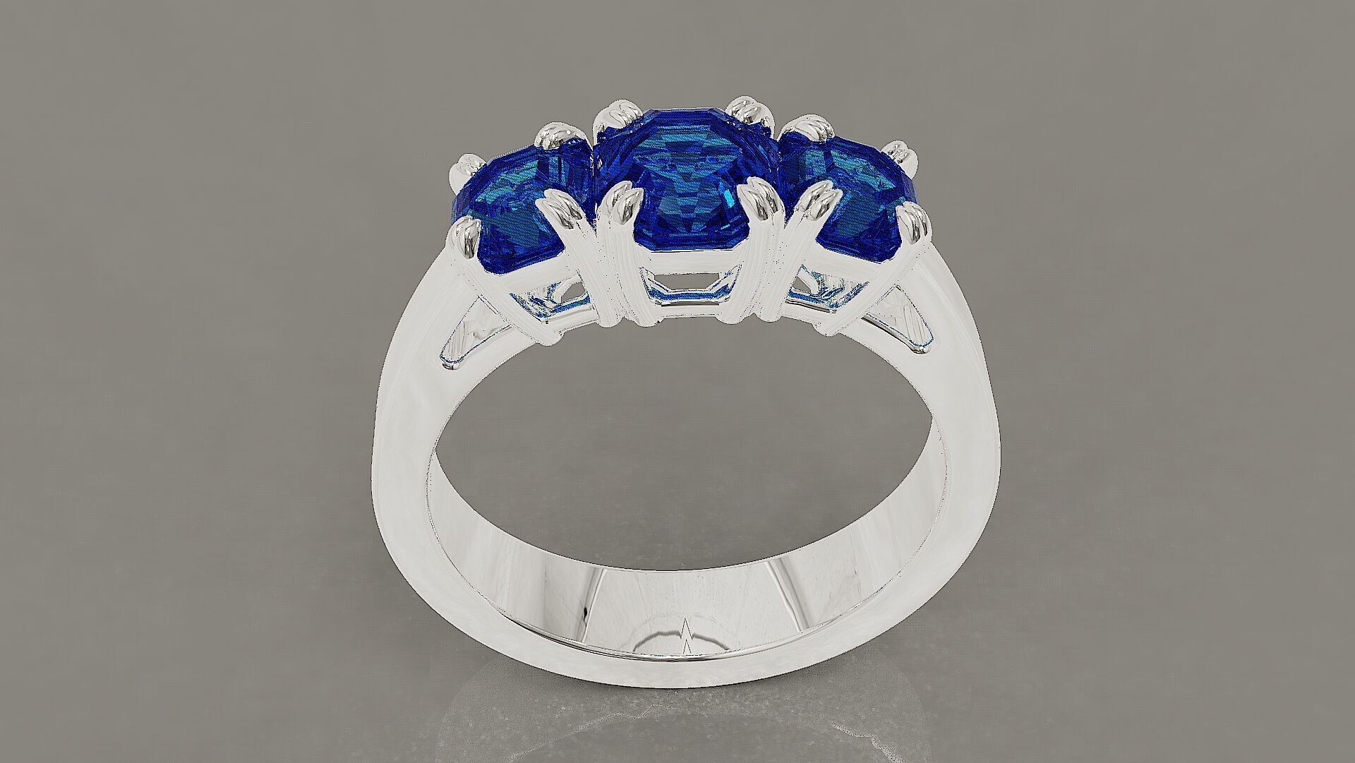 Cathedral style prong set octagon cut diamond three stone ring 3D print model_15