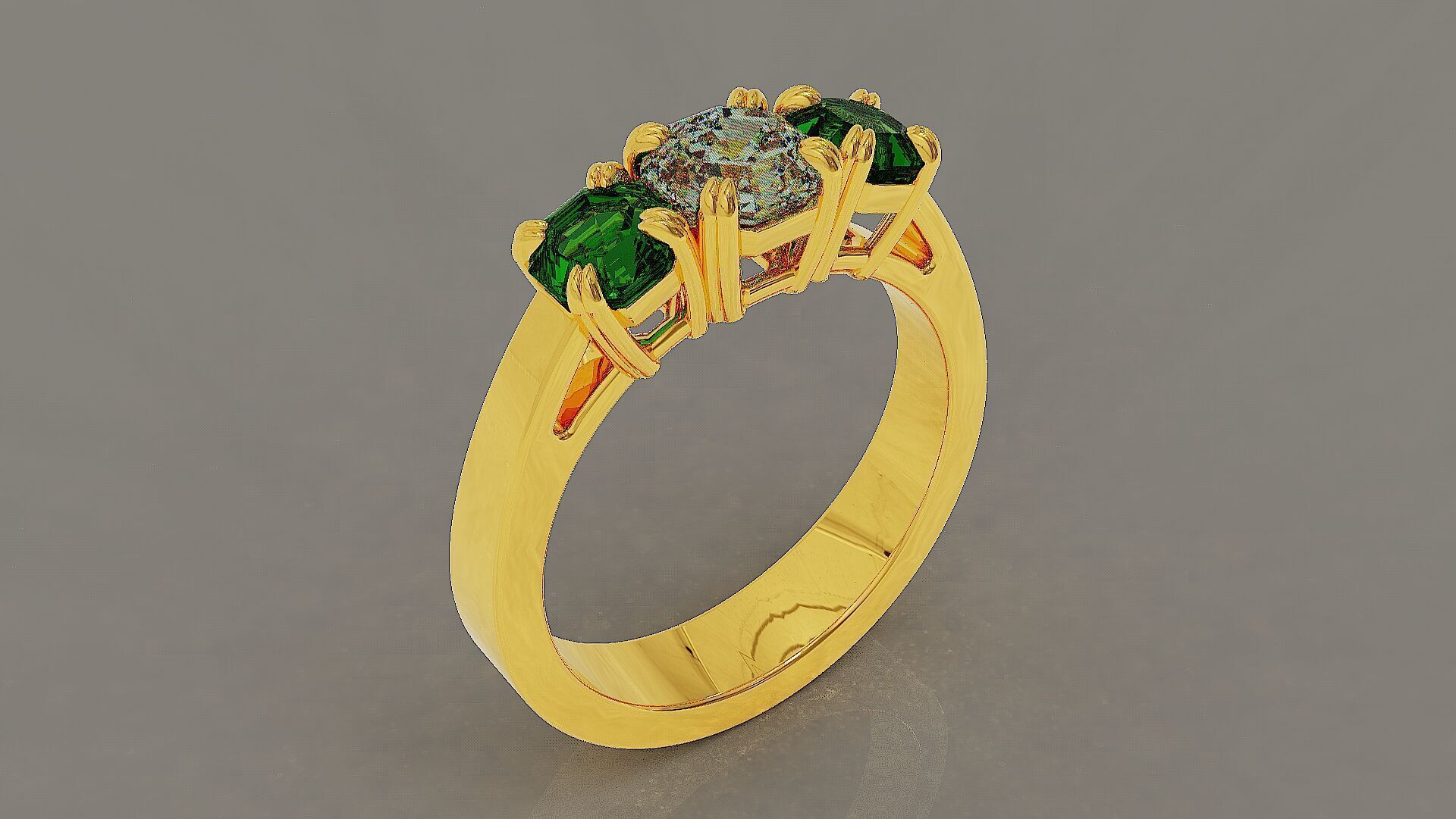 Cathedral style prong set octagon cut diamond three stone ring 3D print model_5