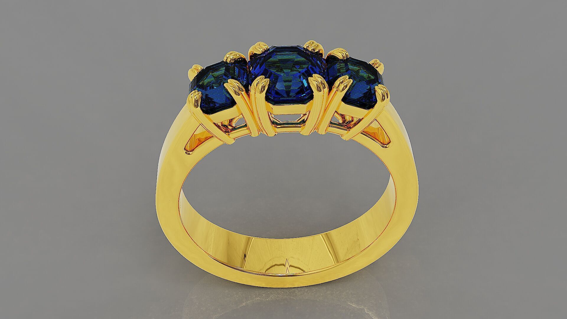 Cathedral style prong set octagon cut diamond three stone ring 3D print model_4