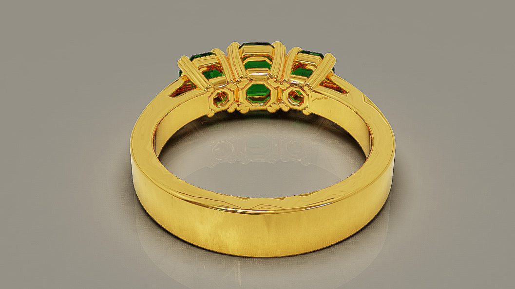 Cathedral style prong set octagon cut diamond three stone ring 3D print model_6