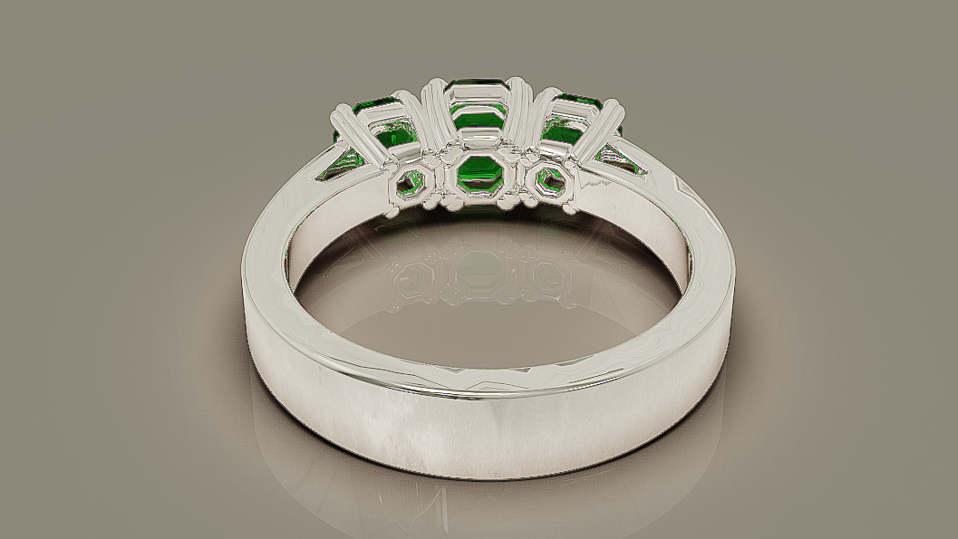 Cathedral style prong set octagon cut diamond three stone ring 3D print model_18