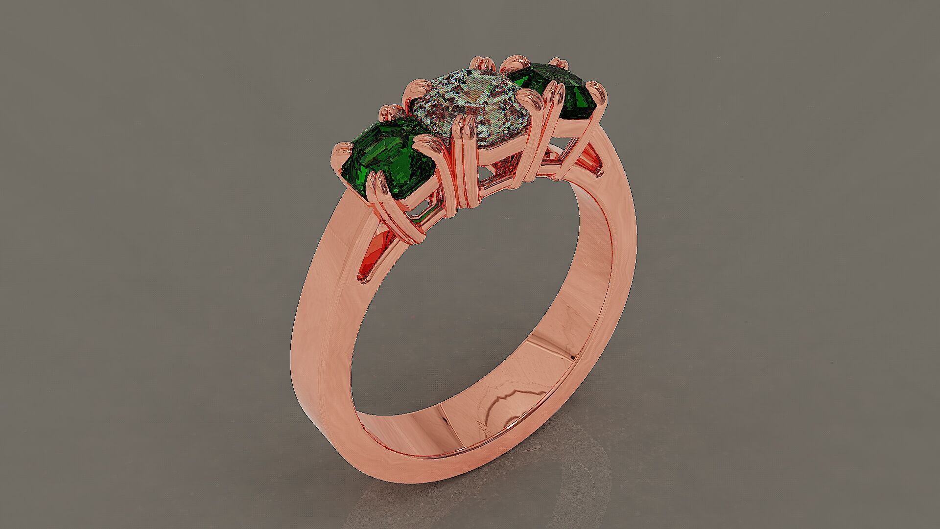 Cathedral style prong set octagon cut diamond three stone ring 3D print model_11