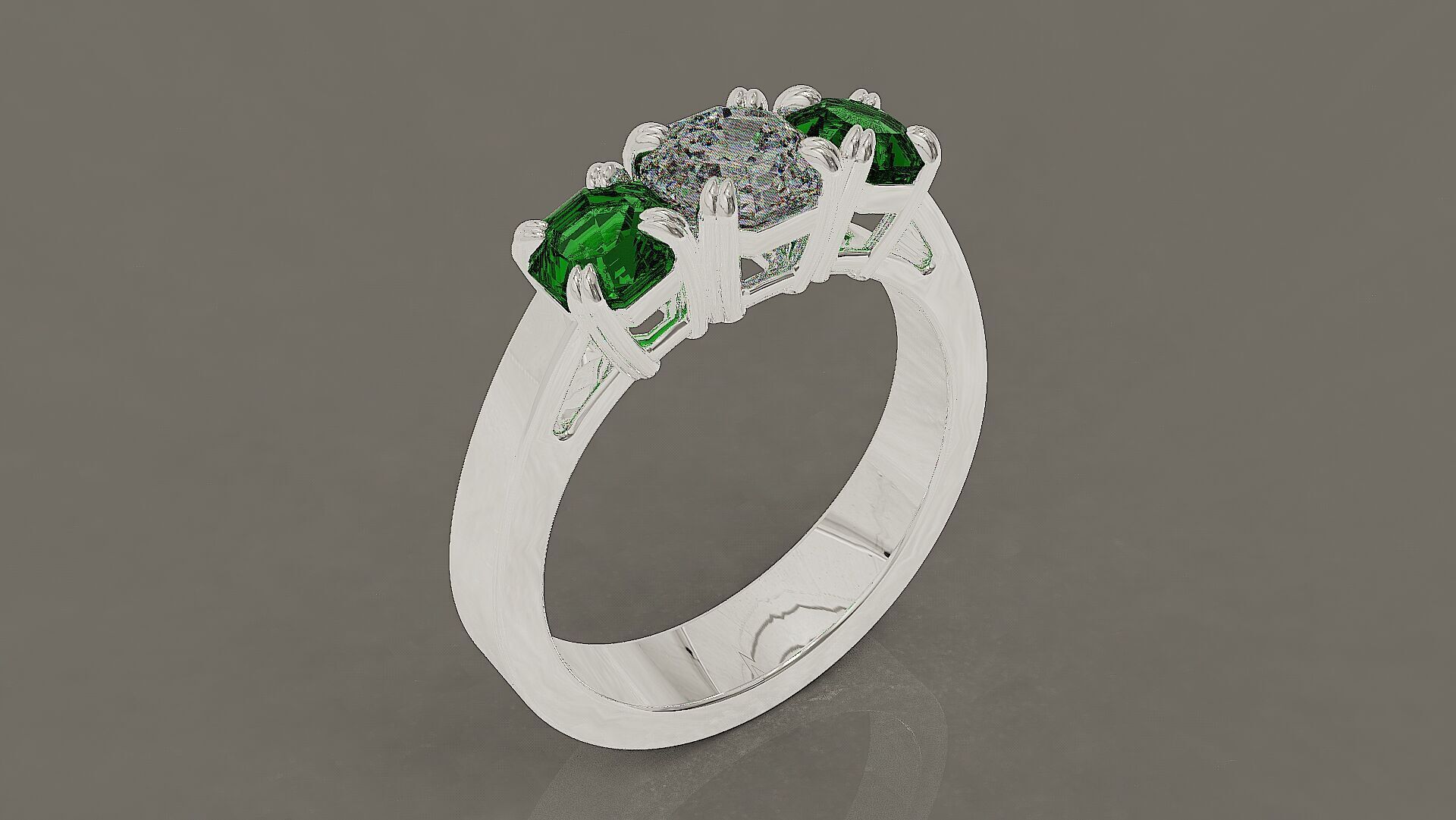 Cathedral style prong set octagon cut diamond three stone ring 3D print model_16