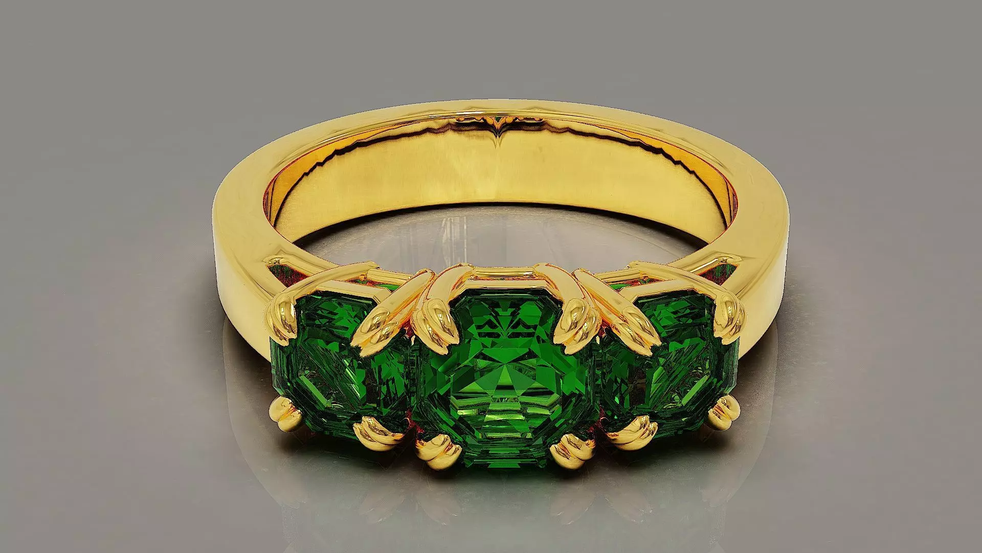 Cathedral style prong set octagon cut diamond three stone ring 3D print model_0