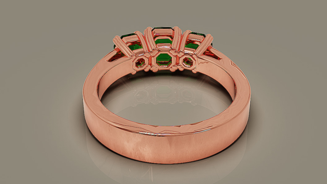 Cathedral style prong set octagon cut diamond three stone ring 3D print model_12