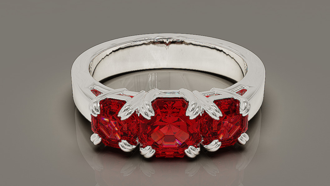 Cathedral style prong set octagon cut diamond three stone ring 3D print model_14