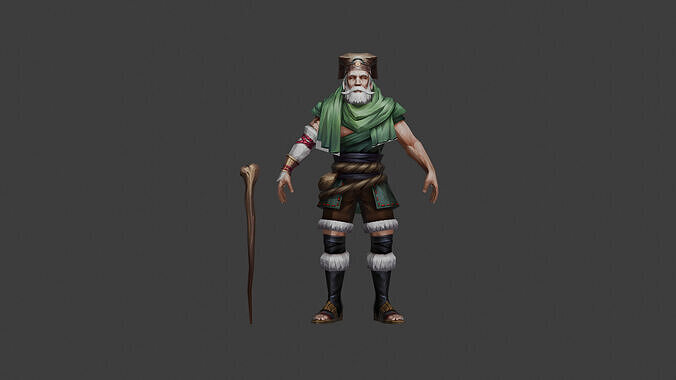Wise Elder with a Staff 3D model