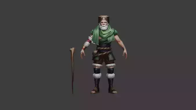 Wise Elder with a Staff 3D model