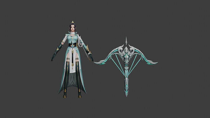 Elegant Sorceress with a Crystal Bow 3D model