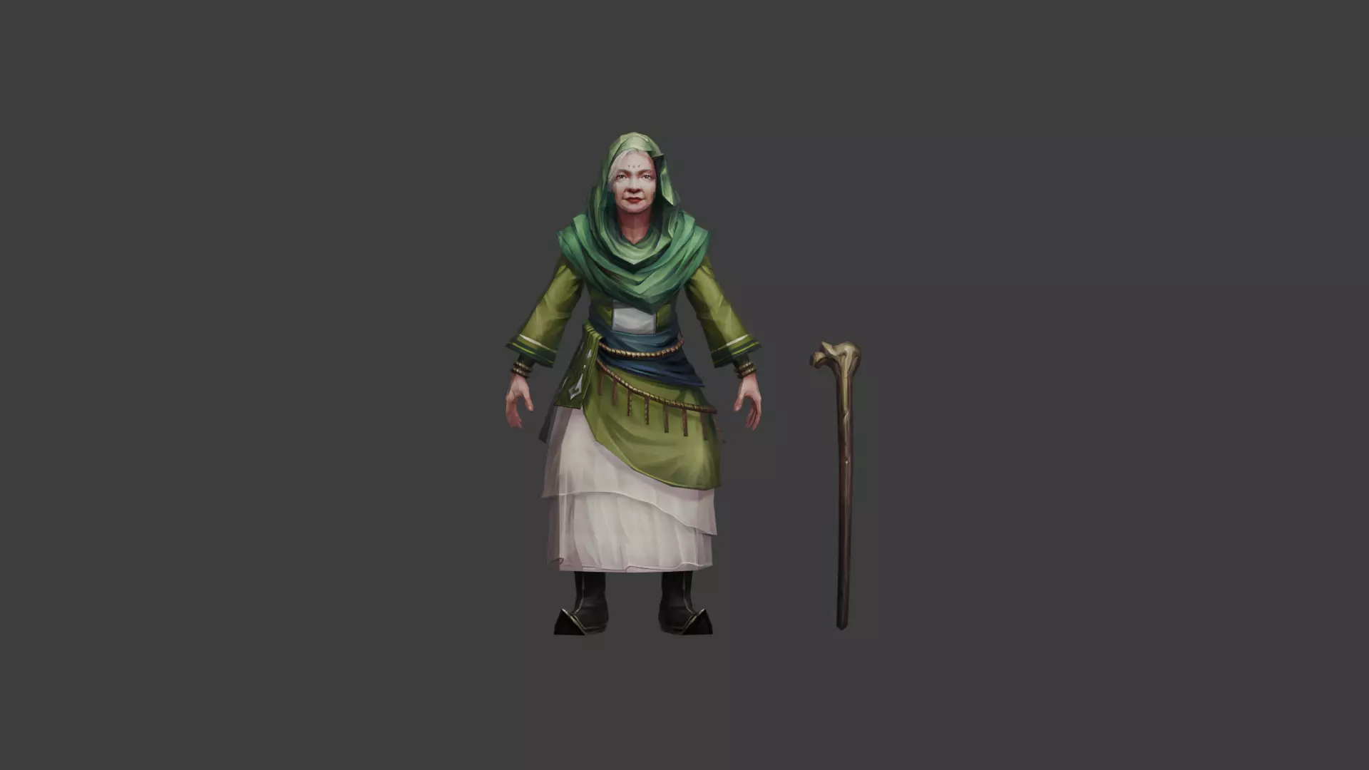 Elderly Wise Woman with Staff 3D model