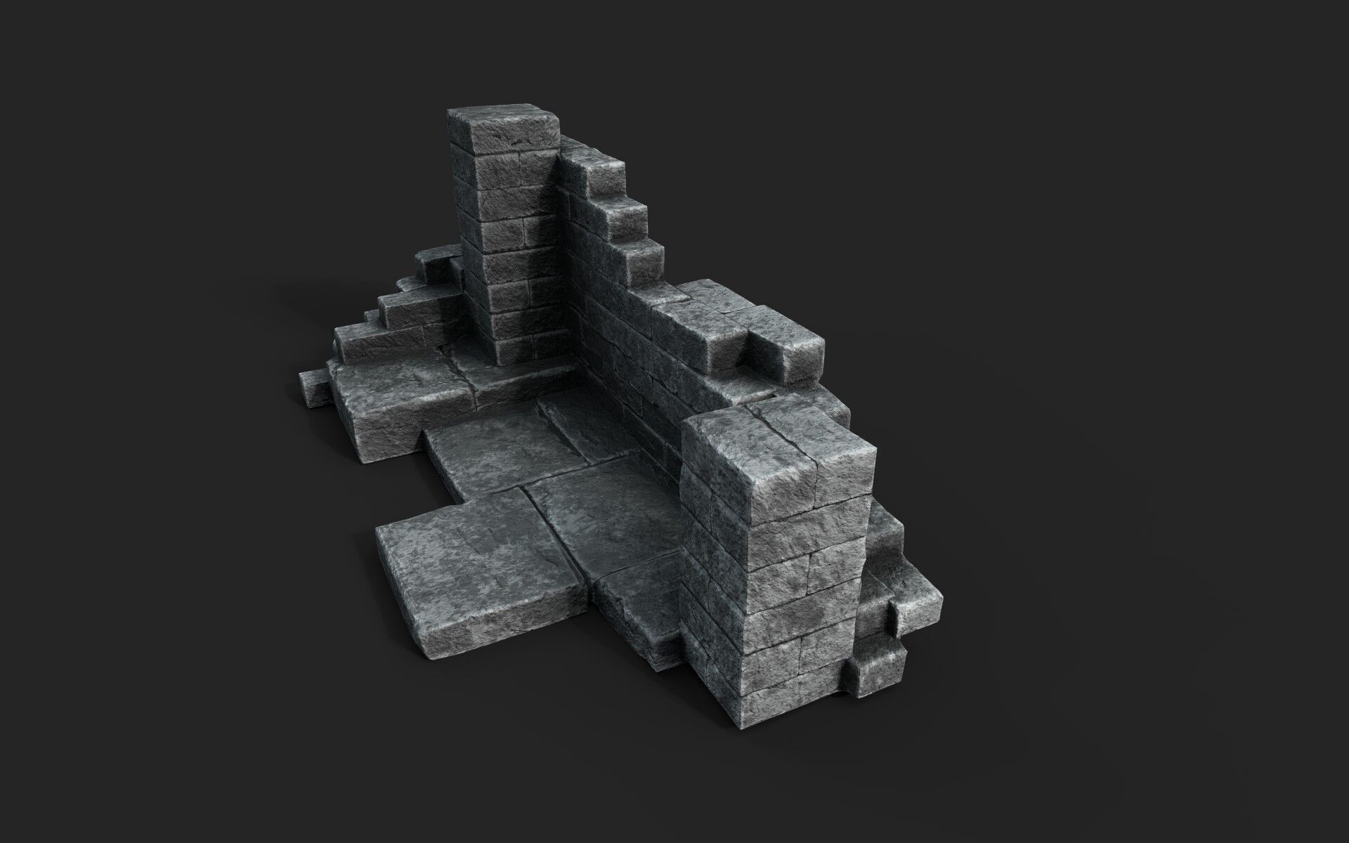 Old Ruined Wall Low-poly 3D model_1