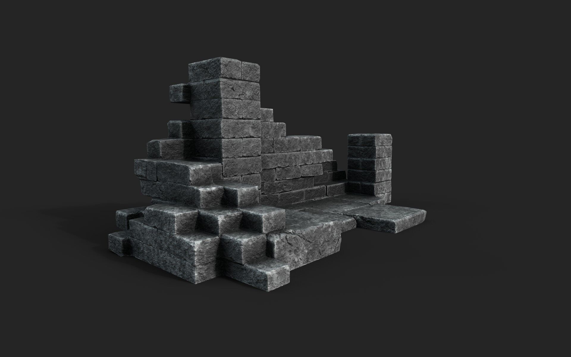 Old Ruined Wall Low-poly 3D model_5