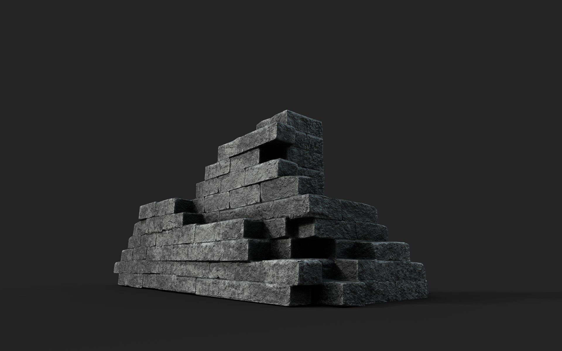 Old Ruined Wall Low-poly 3D model_4