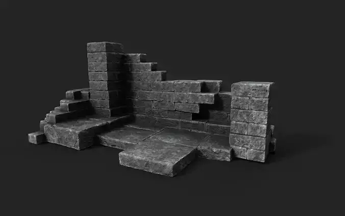 Old Ruined Wall Low-poly 3D model