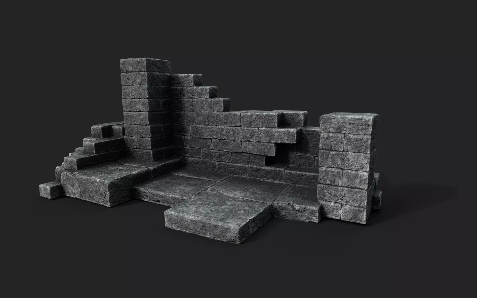 Old Ruined Wall Low-poly 3D model_0