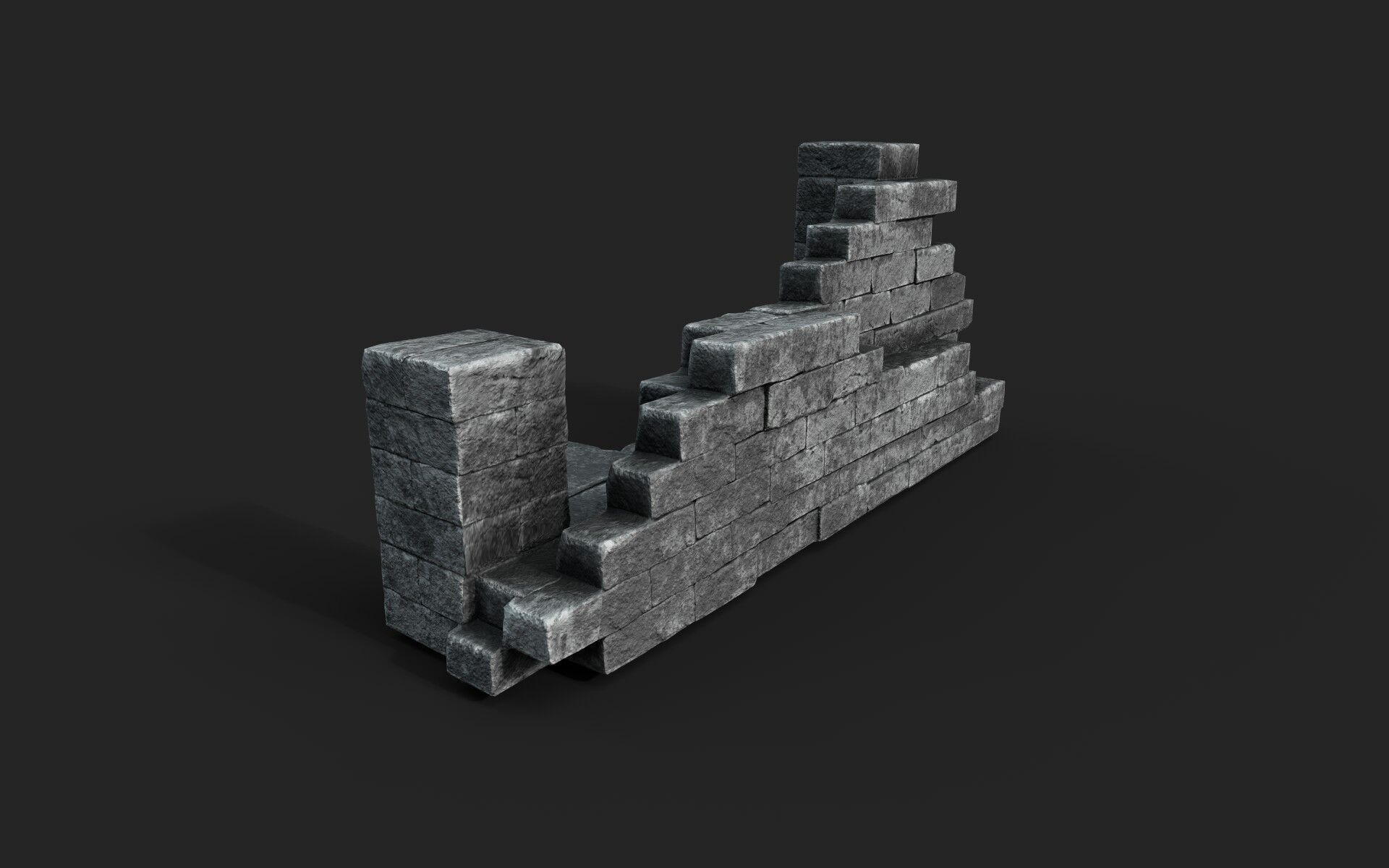 Old Ruined Wall Low-poly 3D model_2