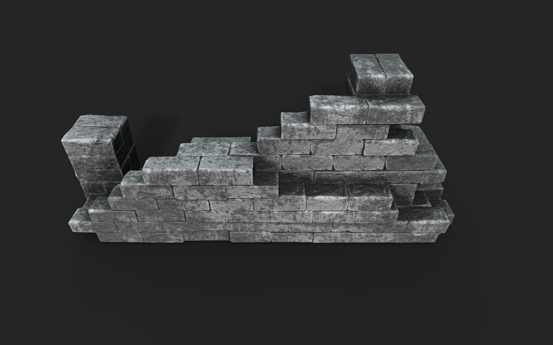 Old Ruined Wall Low-poly 3D model_3
