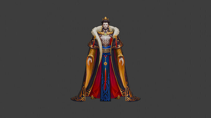 Elegant Emperor with Traditional Armor and Regal Robes 3D model