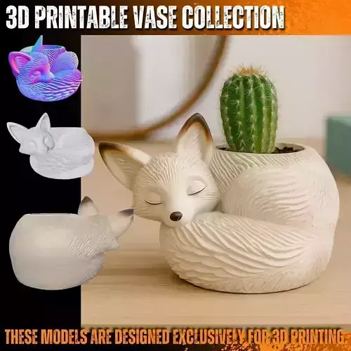 Sleeping Fox Planter  Peaceful 3D Printable Organizer