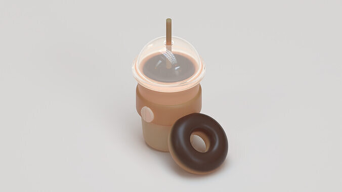 Low-Poly Stylized Coffee Cup - Donut Game-Ready PBR  Low-poly 3D model