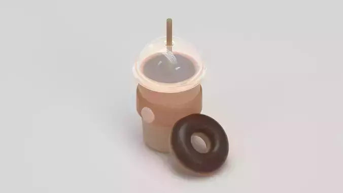 Low-Poly Stylized Coffee Cup - Donut Game-Ready PBR 