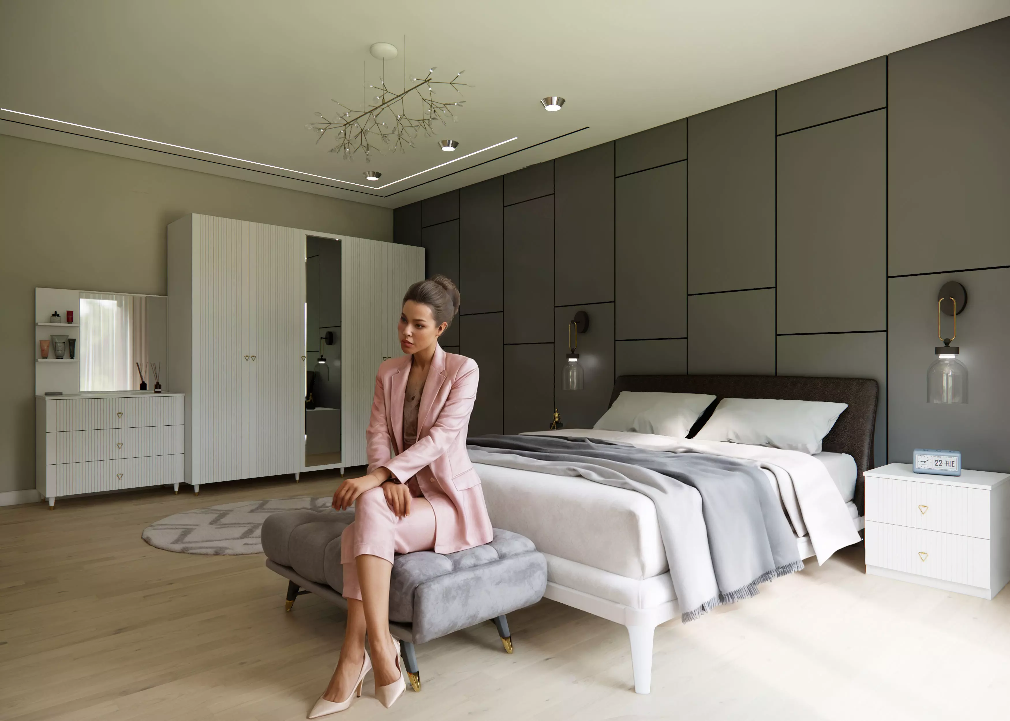 Bedroom furniture Low-poly 3D model_0