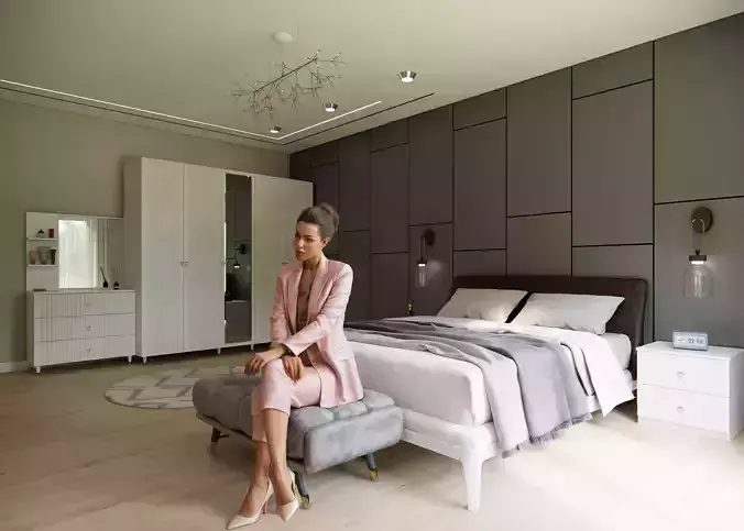 Bedroom furniture Low-poly 3D model