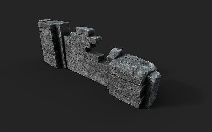 Old Ruined Wall Low-poly 3D model