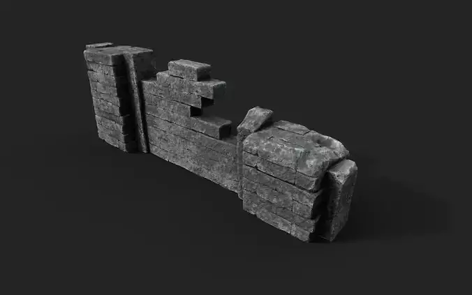 Old Ruined Wall Low-poly 3D model