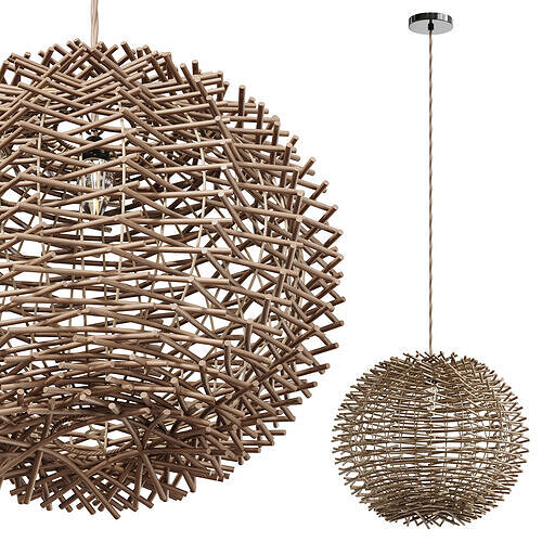 Bird Nest Rattan Lampshade Pendant Light 3D model