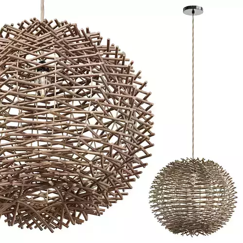 Bird Nest Rattan Lampshade Pendant Light 3D model